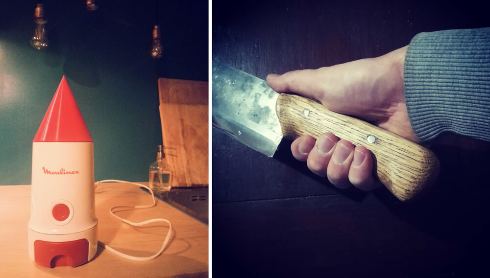 tappo macinacaffè realizzato con stampante 3D e manico in legno di un vecchio coltello realizzato al fablab